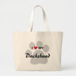I Love (Heart) My Dachshund Pawprint Large Tote Bag