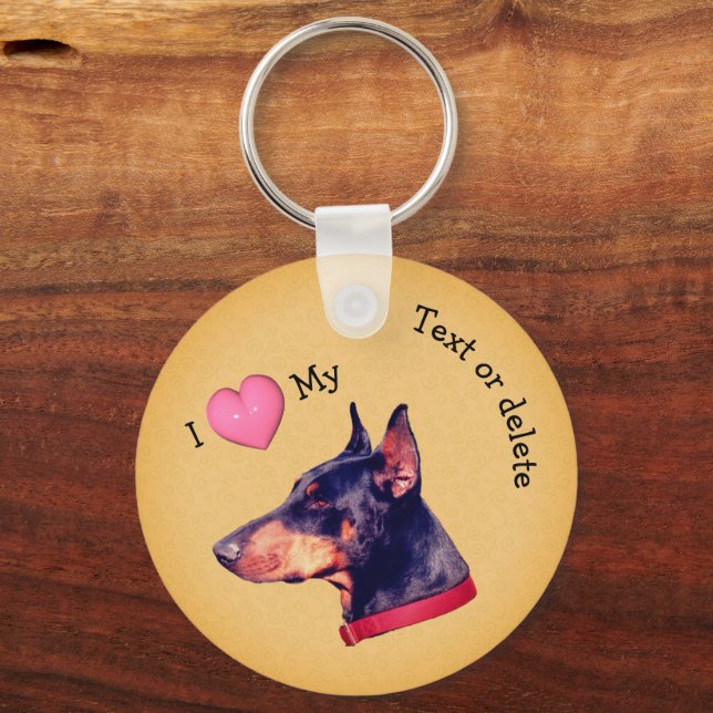 I Love Heart My Doberman Dog Personalized Keychain (Front)