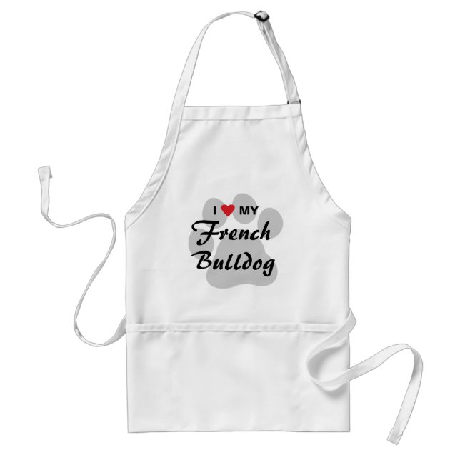 I Love (Heart) My French Bulldog Pawprint Adult Apron (Front)