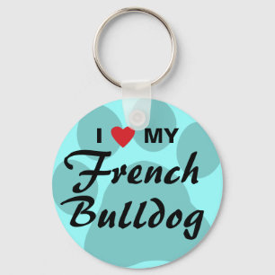 I Love (Heart) My French Bulldog Pawprint Keychain