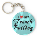 I Love (Heart) My French Bulldog Pawprint Keychain