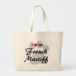 I Love (Heart) My French Mastiff Pawprint Large Tote Bag