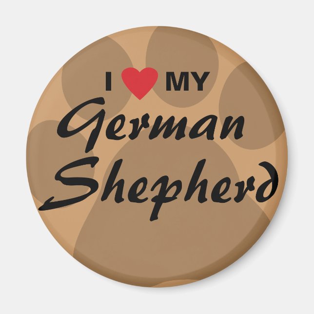 I Love (Heart) My German Shepherd Pawprint Magnet (Front)