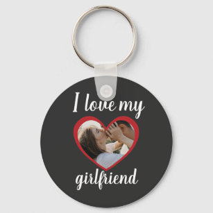 I love heart my girlfriend custom photo grey keychain