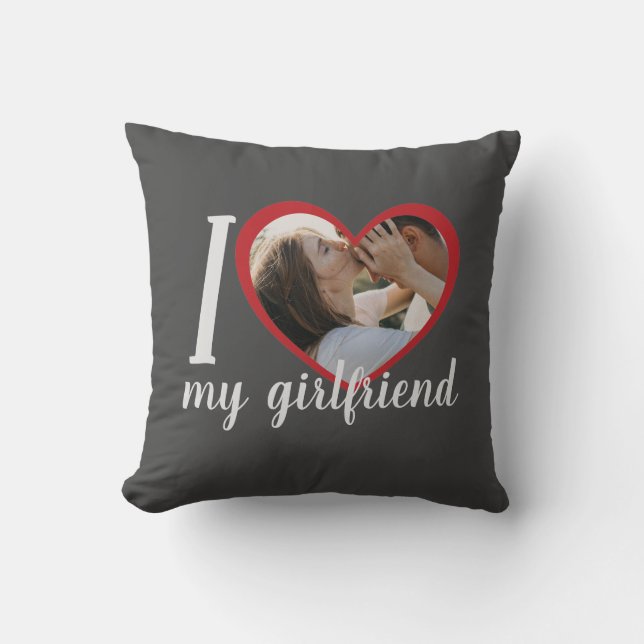 I love heart my girlfriend custom photo grey throw pillow (Front)
