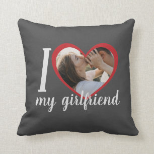 I love heart my girlfriend custom photo grey throw pillow