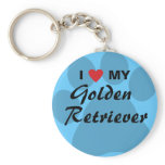 I Love (Heart) My Golden Retriever Pawprint Keychain