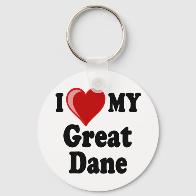 I Love (Heart) My Great Dane Dog Keychain (Front)