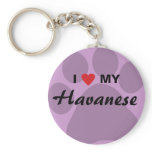 I Love (Heart) My Havanese Pawprint Keychain