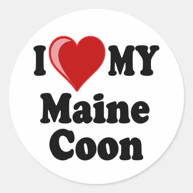 I Love (Heart) My Maine Coon Cat Classic Round Sticker (Front)