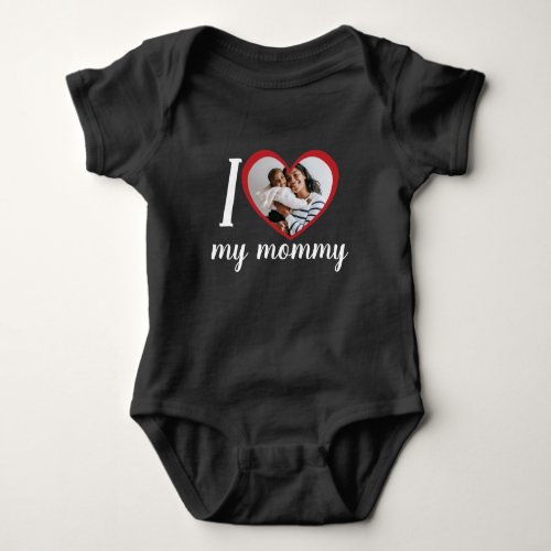 I love heart my mommy custom photo black baby bodysuit