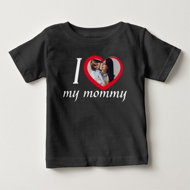 I love heart my mommy custom photo black baby T-Shirt (Front)