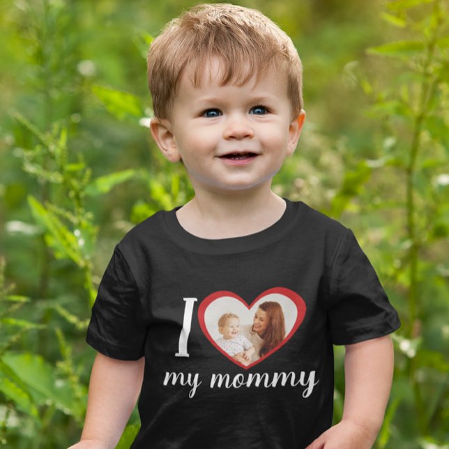 I love heart my mommy custom photo black baby T-Shirt (Creator Uploaded)