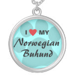 I Love (Heart) My Norwegian Buhund Silver Plated Necklace