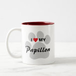 I Love (Heart) My Papillon Pawprint Two-Tone Coffee Mug