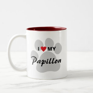 I Love (Heart) My Papillon Pawprint Two-Tone Coffee Mug