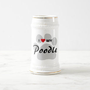 I Love (Heart) My Poodle Pawprint Beer Stein