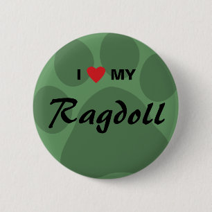 I Love (Heart) My Ragdoll Cat Pawprint Button