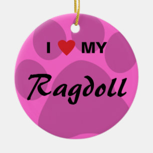 I Love (Heart) My Ragdoll Cat Pawprint Ceramic Ornament
