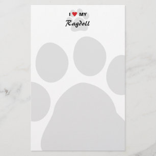 I Love (Heart) My Ragdoll Cat Pawprint Stationery