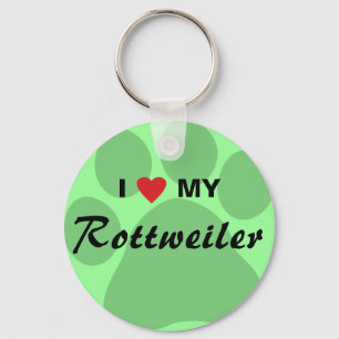 I Love (Heart) My Rottweiler Pawprint Keychain