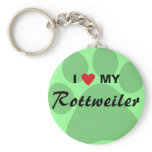 I Love (Heart) My Rottweiler Pawprint Keychain