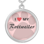 I Love (Heart) My Rottweiler Pawprint Silver Plated Necklace