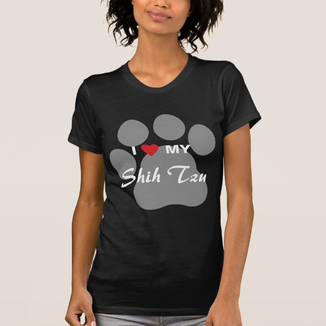 I Love (Heart) My Shih Tzu Pawprint T-Shirt (Front)