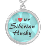 I Love (Heart) My Siberian Husky Pawprint Silver Plated Necklace