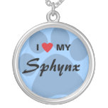 I Love (Heart) My Sphynx Pawprint Design Silver Plated Necklace