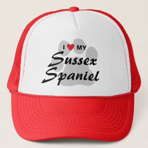 I Love (Heart) My Sussex Spaniel Pawprint Trucker Hat