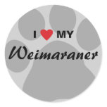 I Love (Heart) My Weimaraner Pawprint Classic Round Sticker