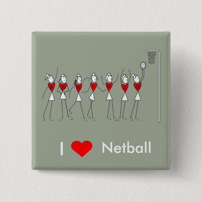 I Love Heart Netball Button (Front)
