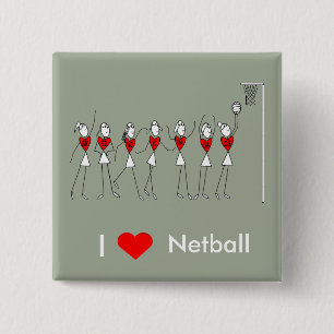 I Love Heart Netball Button