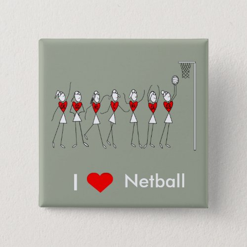 I Love Heart Netball Button