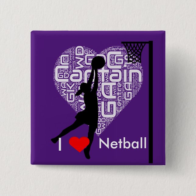 I Love Heart Netball Pinback Button (Front)