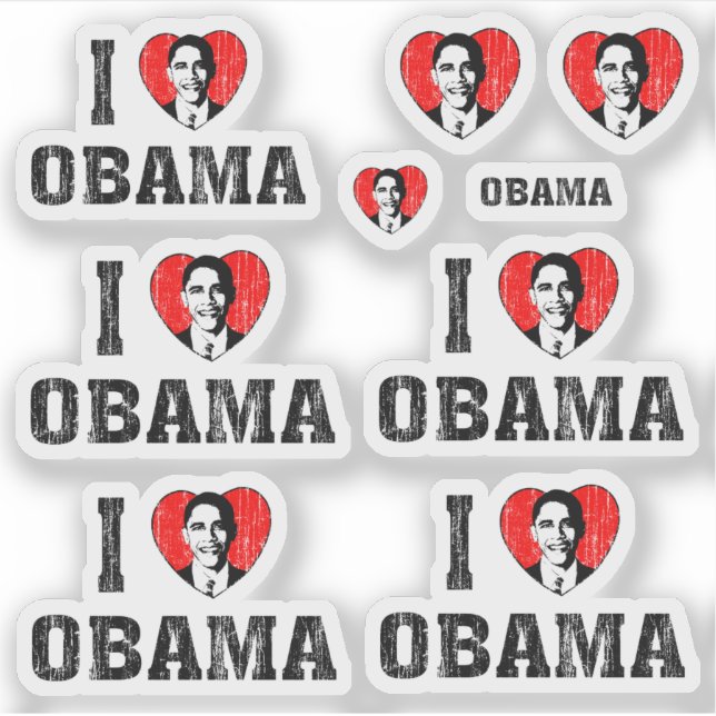 I Love Heart Obama  Contour Cut Set Sticker (Front)