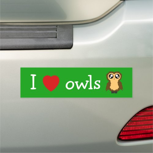 I Love  Heart Owls Cute Scruffy Owl Car Magnet
