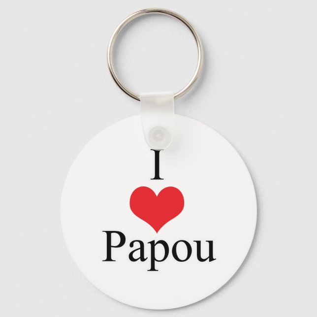 I Love (Heart) Papou Keychain (Front)