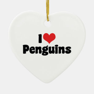 I Love Heart Penguins - Penguin Lover Ceramic Ornament