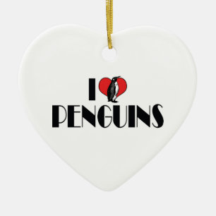 I Love Heart Penguins - Penguin Lover Ceramic Ornament