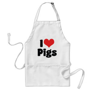 I Love Heart Pigs Adult Apron