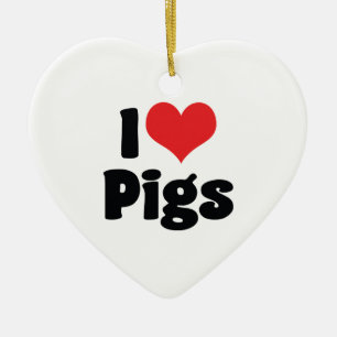 I Love Heart Pigs Ceramic Ornament