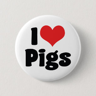 I Love Heart Pigs Pinback Button