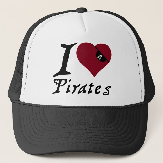 I Love (Heart) Pirates Trucker Hat (Front)