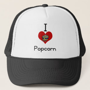 I love-heart popcorn trucker hat