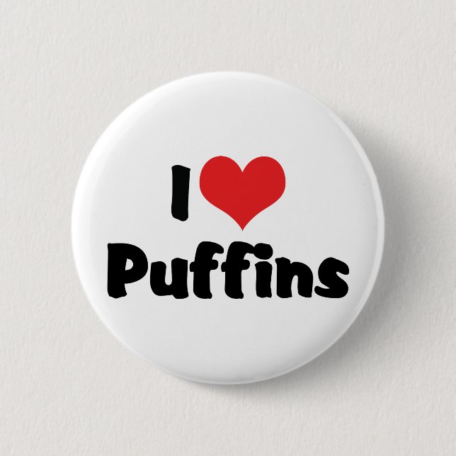 I Love Heart Puffins Button (Front)