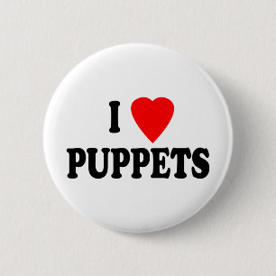 I LOVE (HEART) PUPPETS PINBACK BUTTON