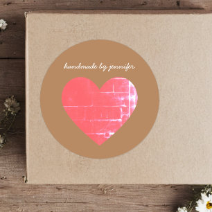 I love Heart Red Handmade By Name Customized Cute Classic Round Sticker