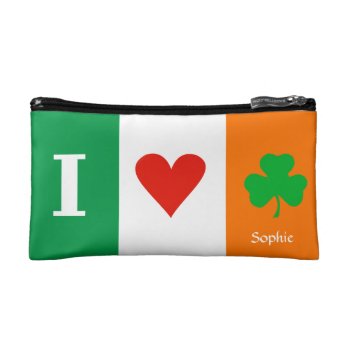 I Love Heart Shamrocks Ireland Cosmetic Bag by DigitalDreambuilder at Zazzle